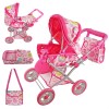Baby Doll Stroller Set With 2 Free Doll Carriage Bags Fits Dolls Up To 18 Inches - The First Foldable Baby Pram Toy With Adjustable Handle And Canopy - Girls Birthday Gift